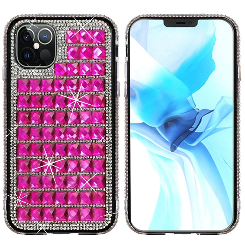 For iPhone 12 Pro Max 6.7 Bling Diamond Shiny Crystal Case Cover - Hot Pink