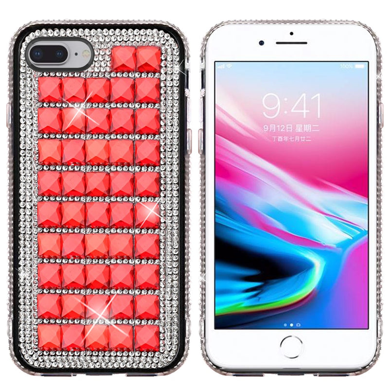 For Apple iPhone 8 Plus/7 Plus/6 Plus/6s Plus Bling Diamond Shiny Crystal Case Cover - Red