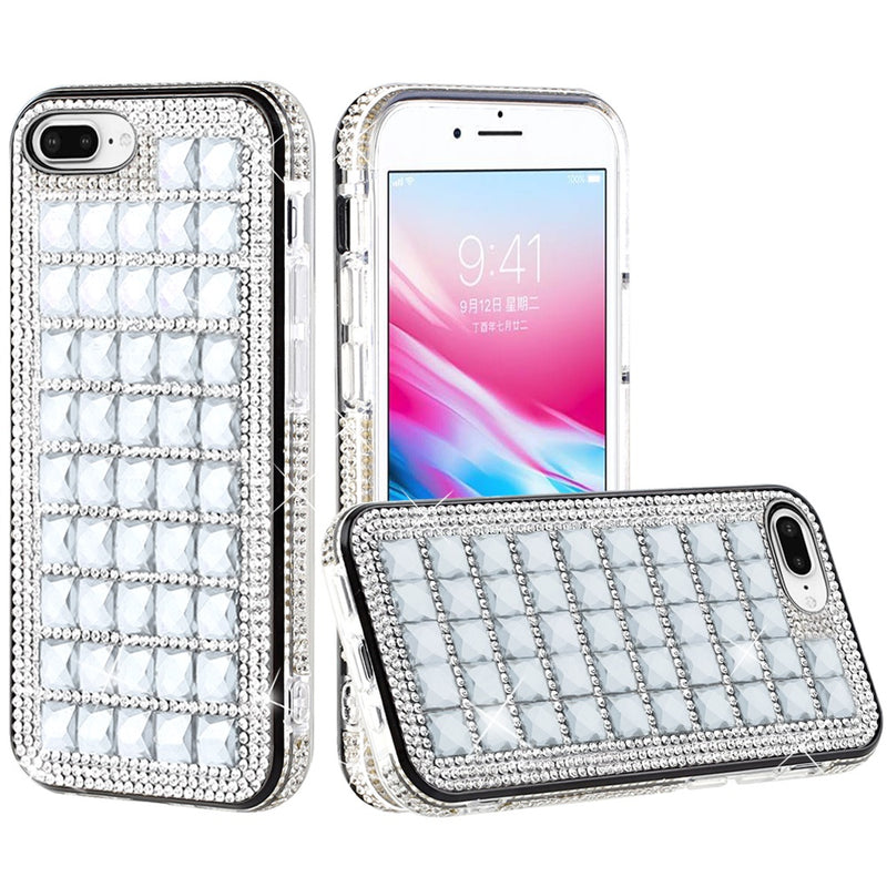 For Apple iPhone 8 Plus/7 Plus/6 Plus/6s Plus Bling Diamond Shiny Crystal Case Cover - Silver