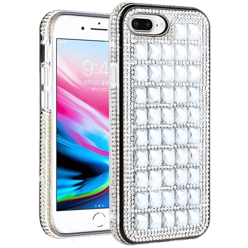 For Apple iPhone 8 Plus/7 Plus/6 Plus/6s Plus Bling Diamond Shiny Crystal Case Cover - Silver