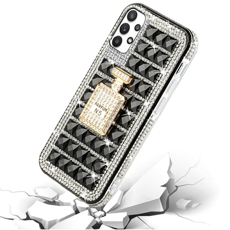 For Samsung A32 5G Ornament Bling Diamond Shiny Crystal Case Cover - Perfume Bottle on Black