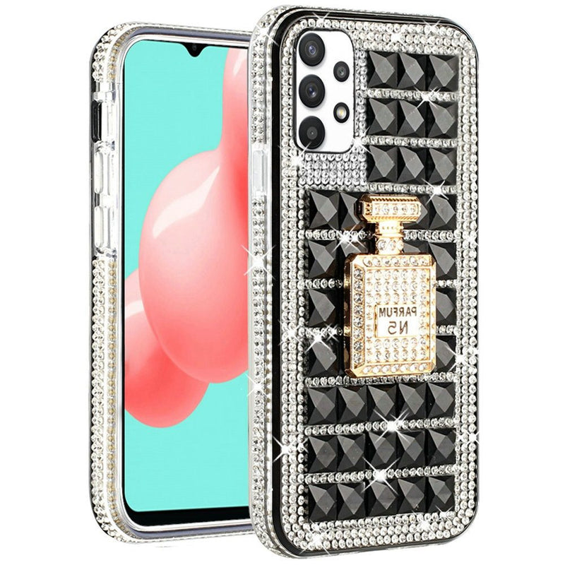 For Samsung A32 5G Ornament Bling Diamond Shiny Crystal Case Cover - Perfume Bottle on Black