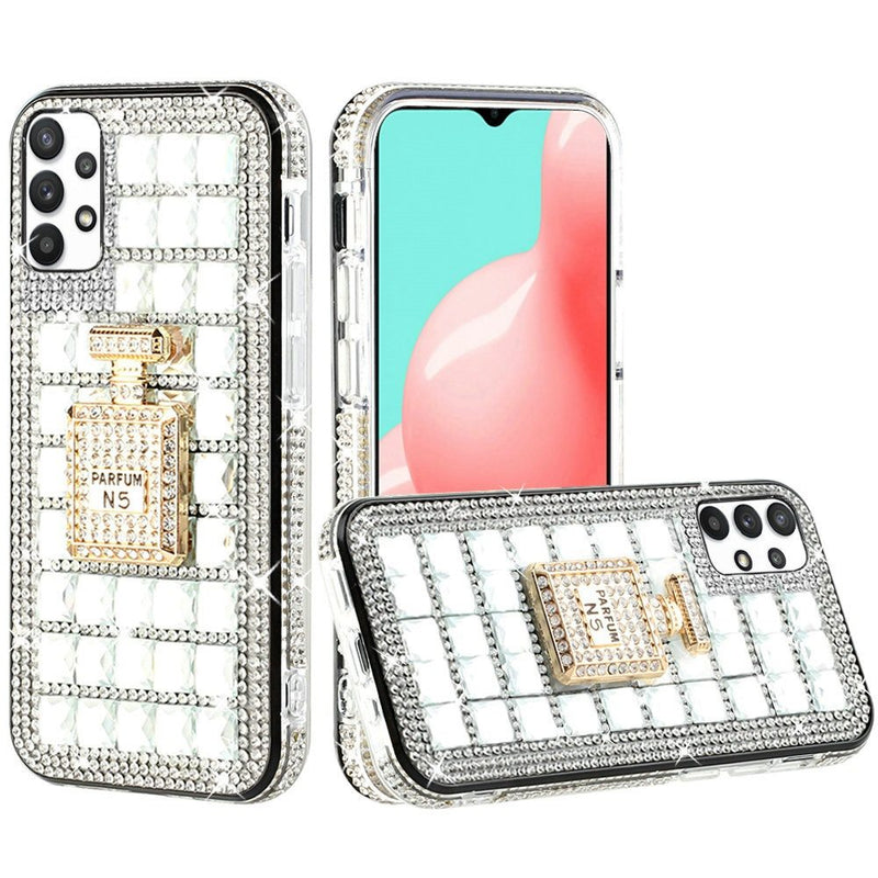 For Samsung A32 5G Ornament Bling Diamond Shiny Crystal Case Cover - Perfume Bottle on Silver