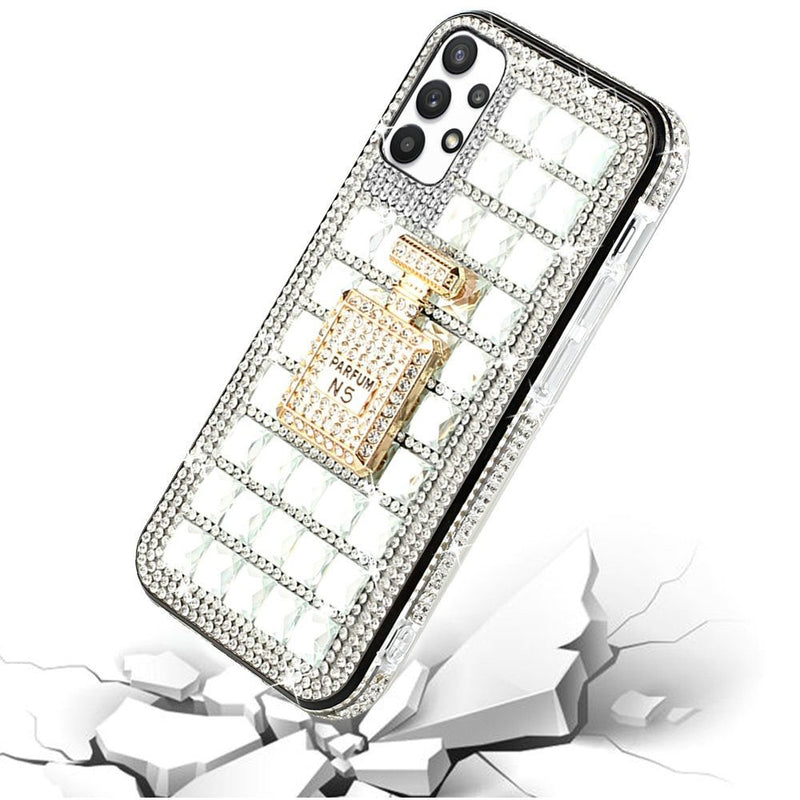 For Samsung A32 5G Ornament Bling Diamond Shiny Crystal Case Cover - Perfume Bottle on Silver