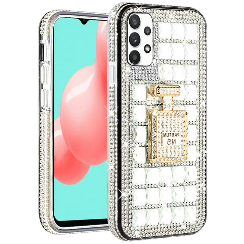 For Samsung A32 5G Ornament Bling Diamond Shiny Crystal Case Cover - Perfume Bottle on Silver