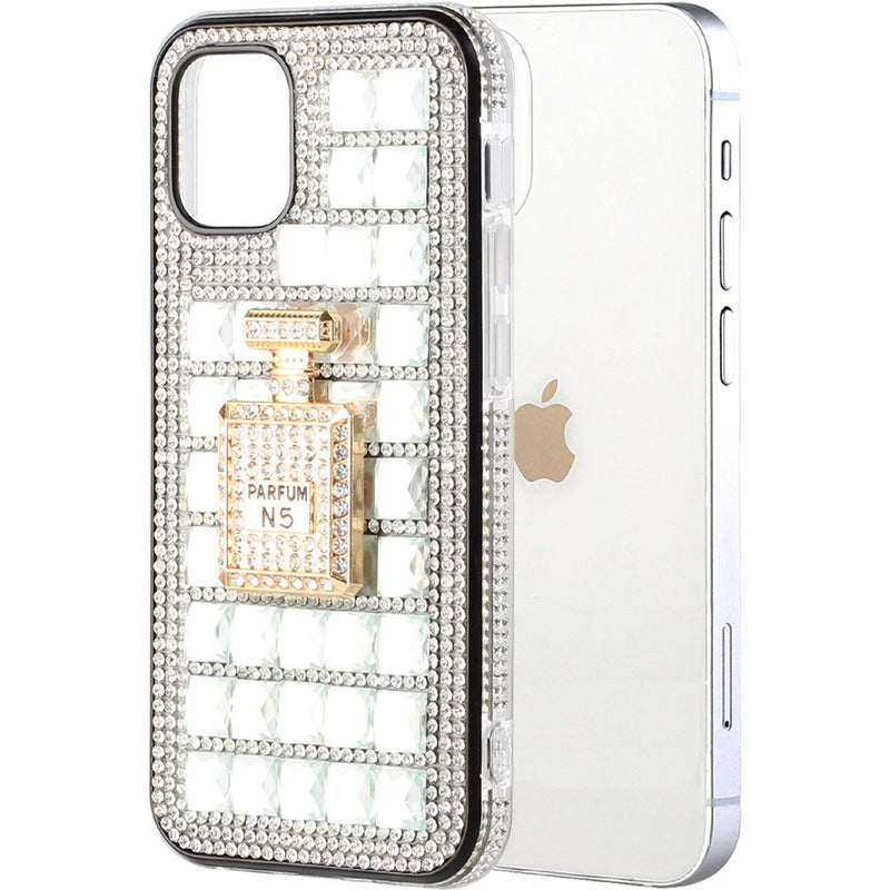 For iPhone 12 Pro Max 6.7 Ornament Bling Diamond Shiny Crystal Case Cover - Perfume Bottle on Silver