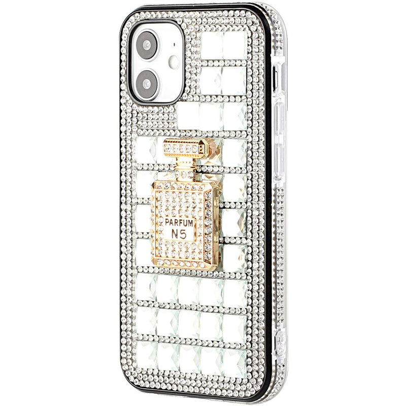 For iPhone 12 Pro Max 6.7 Ornament Bling Diamond Shiny Crystal Case Cover - Perfume Bottle on Silver