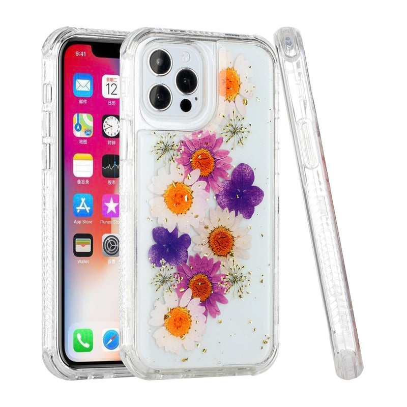 For Apple iPhone 14 PRO MAX 6.7" Beautiful 3in1 Floral Epoxy Design Hybrid Case Cover - C