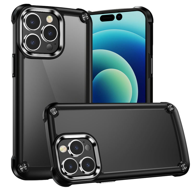 For iPhone 14 PLUS Ultimate CaseX Transparent Hybrid Case with Metal Buttons And Camera Edges - Black