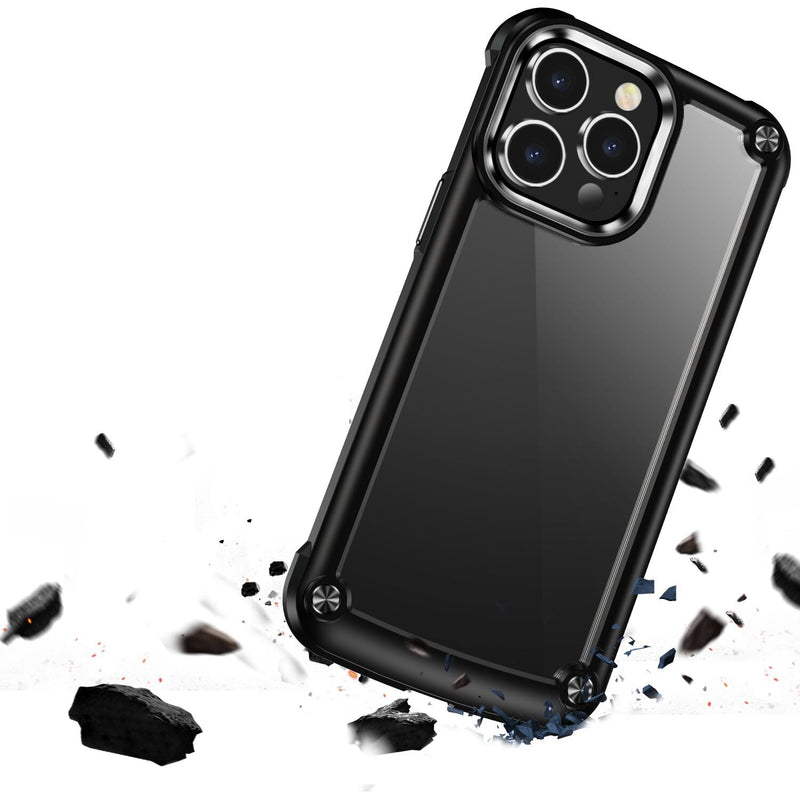 For iPhone 14 PLUS Ultimate CaseX Transparent Hybrid Case with Metal Buttons And Camera Edges - Black