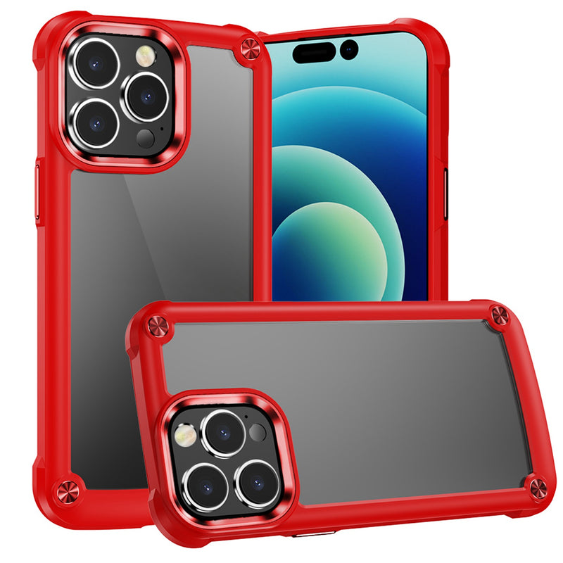 For Apple iPhone 14 PRO 6.1" Ultimate CaseX Transparent Hybrid Case with Metal Buttons And Camera Edges - Red
