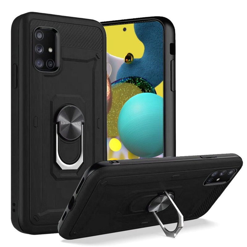 For Samsung Galaxy A71 5G Champion Magnetic Ring Kickstand Case Cover - Black (Blister)