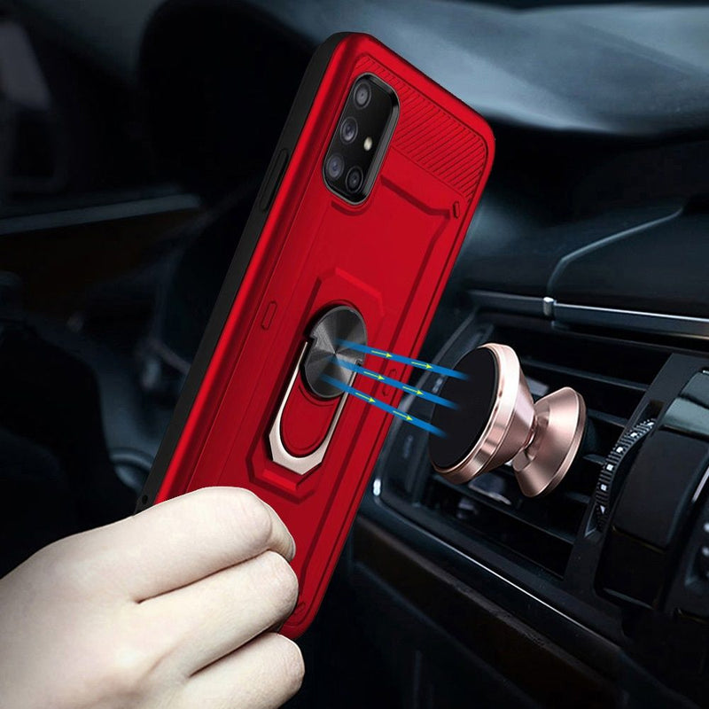 For Samsung Galaxy A51 5G Champion Magnetic Ring Kickstand Case Cover - Red