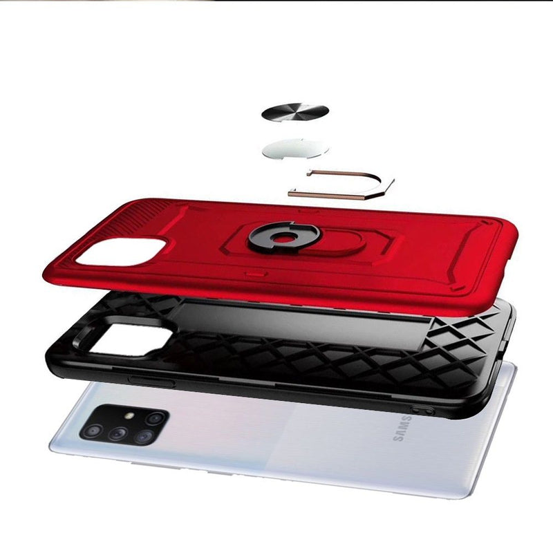 For Samsung Galaxy A51 5G Champion Magnetic Ring Kickstand Case Cover - Red