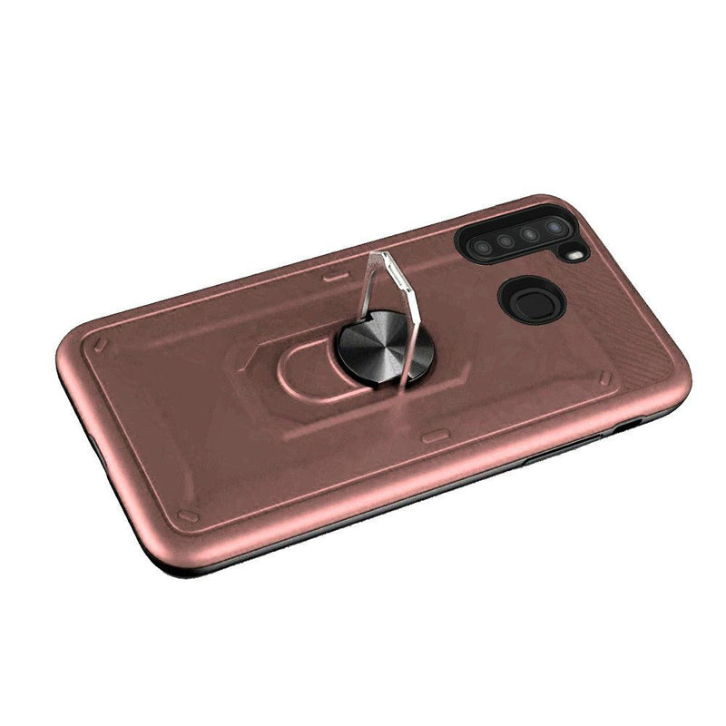 For Samsung Galaxy A11 Champion Magnetic Ring Kickstand Case Cover - Rose Gold (Blister)
