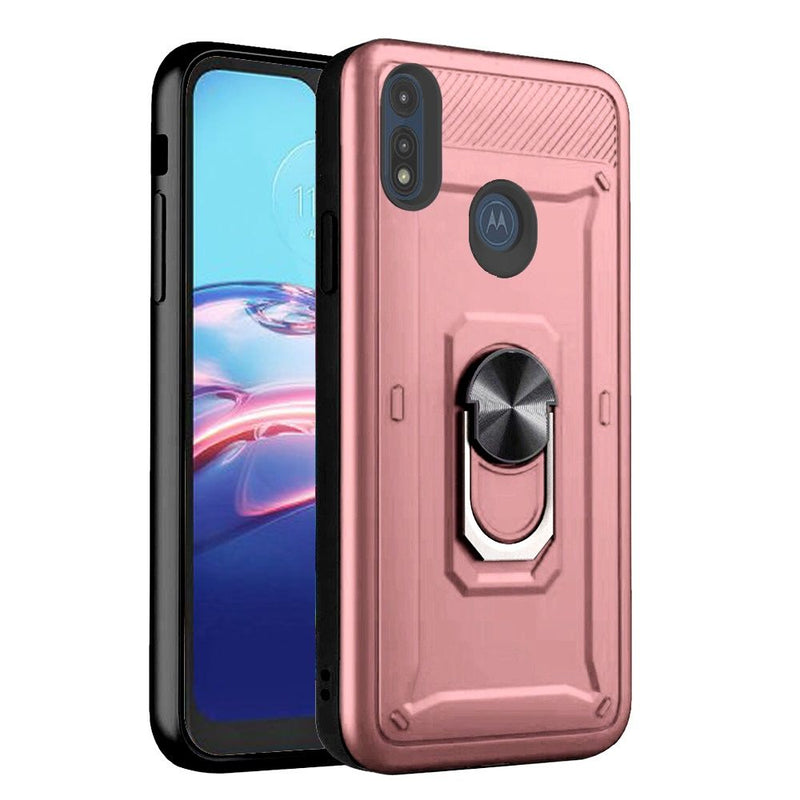 For Motorola Moto E (2020) Champion Magnetic Ring Kickstand Case Cover - Rose Gold