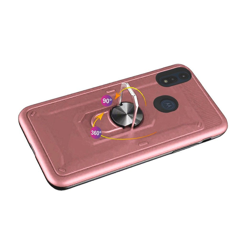 For Motorola Moto E (2020) Champion Magnetic Ring Kickstand Case Cover - Rose Gold