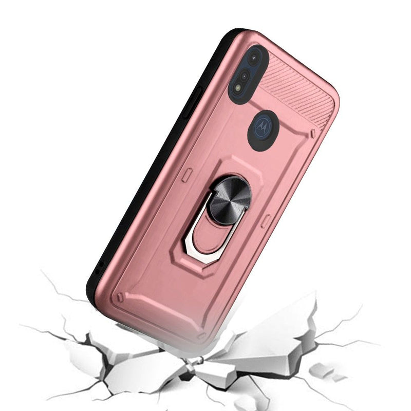 For Motorola Moto E (2020) Champion Magnetic Ring Kickstand Case Cover - Rose Gold