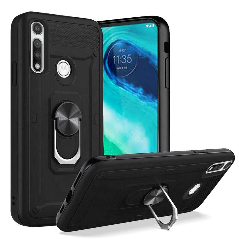 For Motorola Moto G Fast Champion Magnetic Ring Kickstand Case Cover - Black