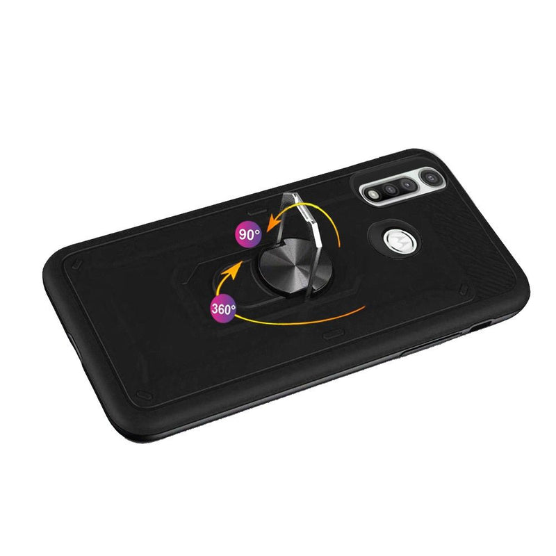 For Motorola Moto G Fast Champion Magnetic Ring Kickstand Case Cover - Black