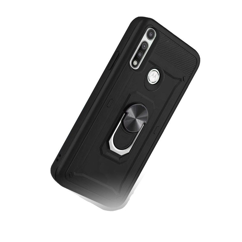 For Motorola Moto G Fast Champion Magnetic Ring Kickstand Case Cover - Black