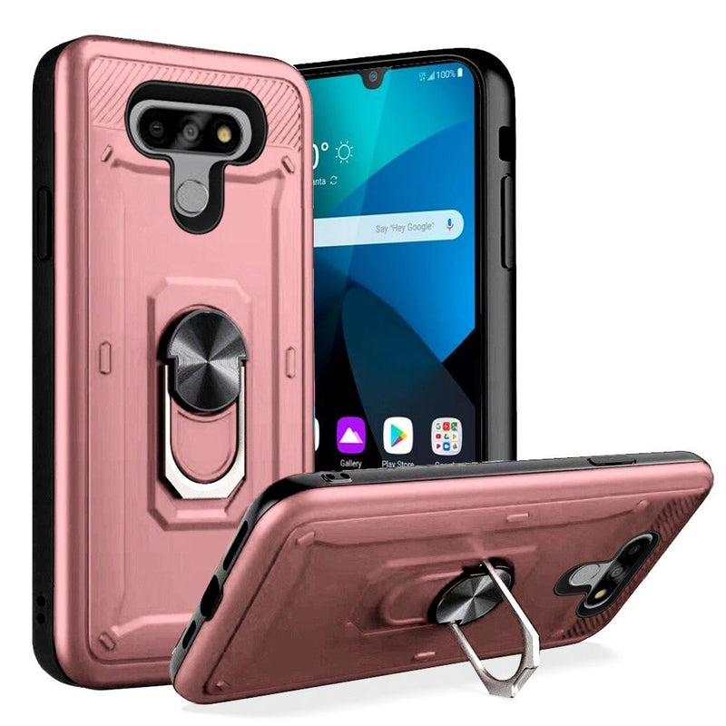 For LG Harmony 4 Champion Magnetic Ring Kickstand Case Cover - Rose Gold (Blister)