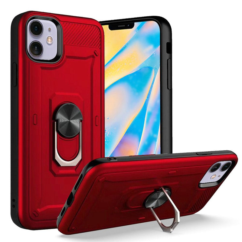 For iPhone 12 Mini 5.4 Champion Magnetic Ring Kickstand Case Cover - Red