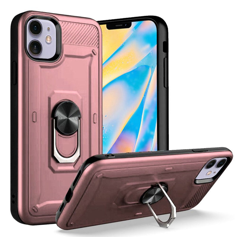For iPhone 12 Mini 5.4 Champion Magnetic Ring Kickstand Case Cover - Rose Gold