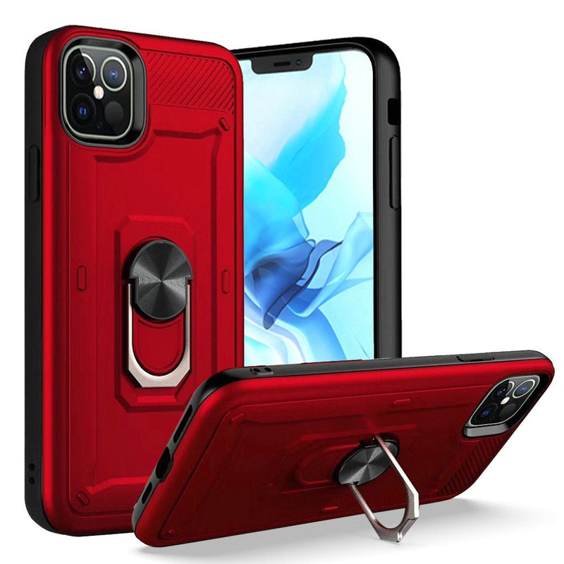 For iPhone 12/Pro (6.1 Only) Champion Magnetic Ring Kickstand Case Cover - Red