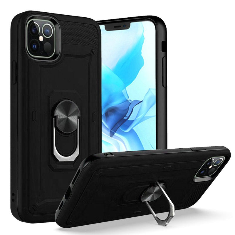 For iPhone 12 Pro Max 6.7 Champion Magnetic Ring Kickstand Case Cover - Black