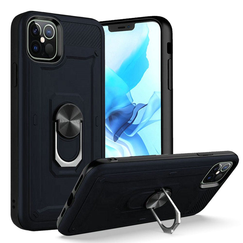 For iPhone 12 Pro Max 6.7 Champion Magnetic Ring Kickstand Case Cover - Dark Blue