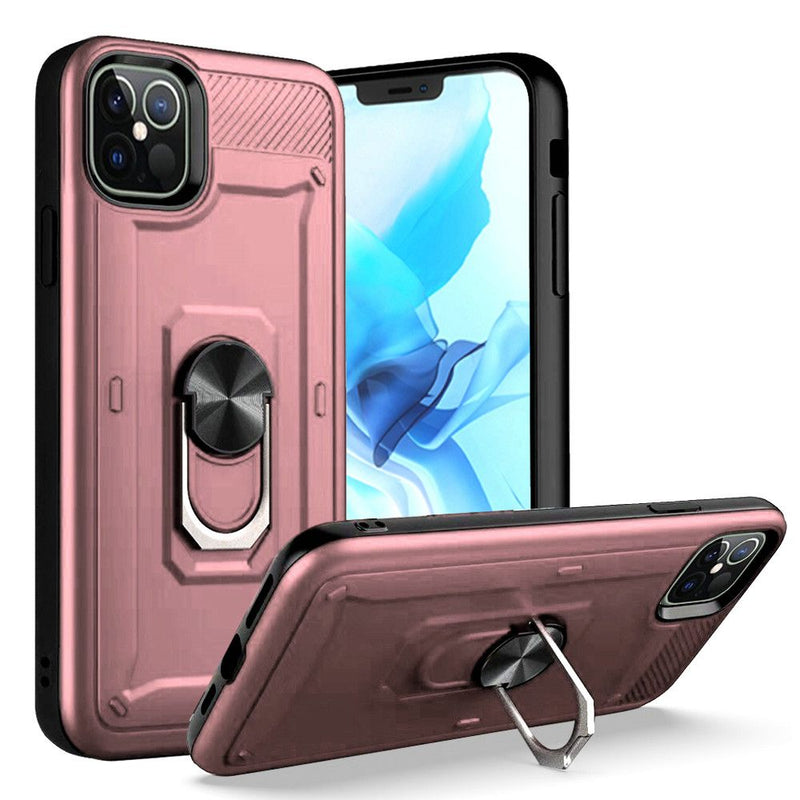 For iPhone 12 Pro Max 6.7 Champion Magnetic Ring Kickstand Case Cover - Rose Gold (Blister)