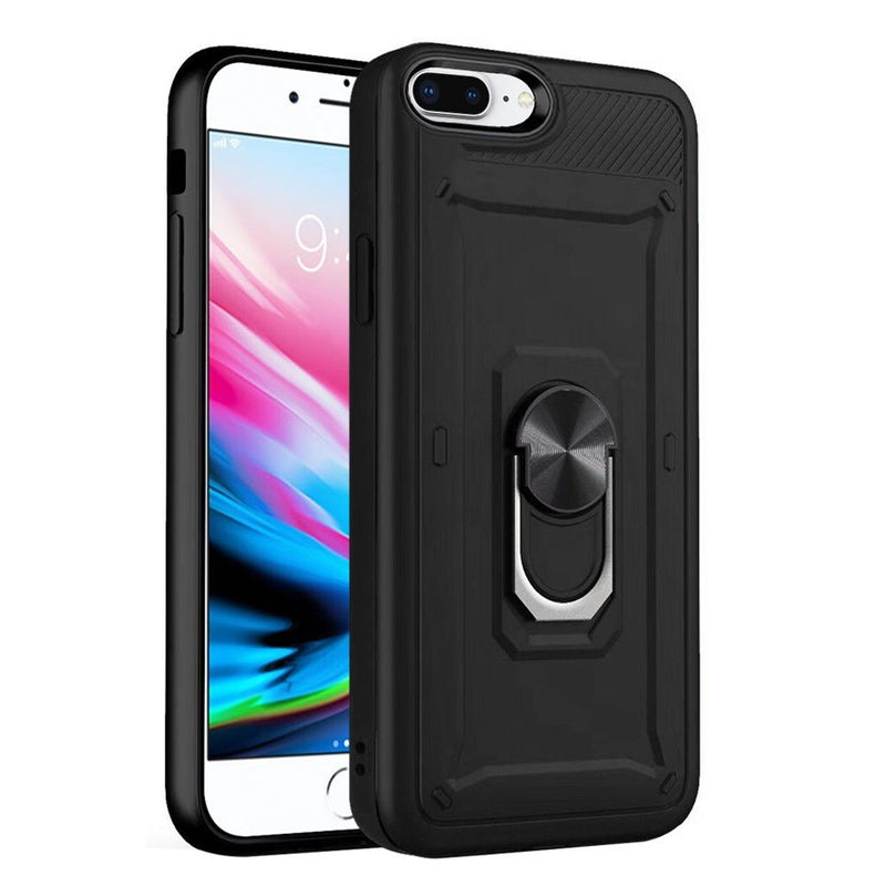 For Apple iPhone 8 Plus/7 Plus/6 Plus Champion Magnetic Ring Kickstand Case Cover - Black