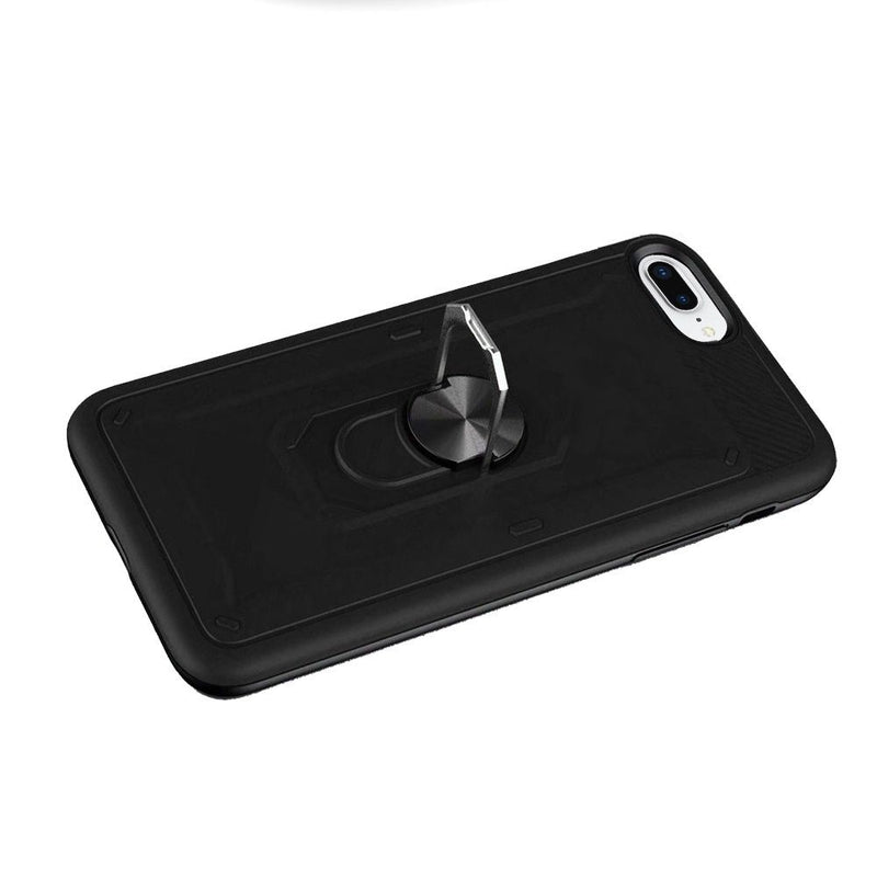 For Apple iPhone 8 Plus/7 Plus/6 Plus Champion Magnetic Ring Kickstand Case Cover - Black (Blister)