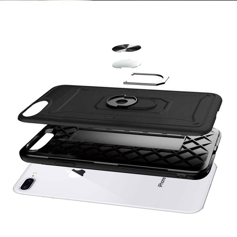 For Apple iPhone 8 Plus/7 Plus/6 Plus Champion Magnetic Ring Kickstand Case Cover - Black (Blister)