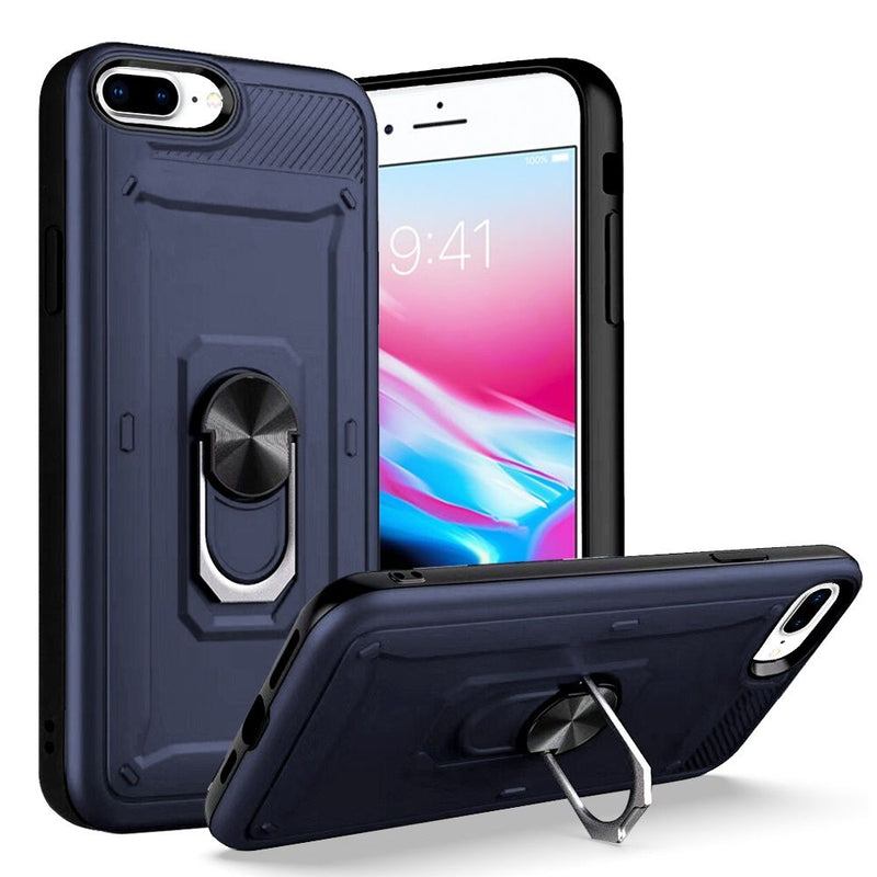 For Apple iPhone 8 Plus/7 Plus/6 Plus Champion Magnetic Ring Kickstand Case Cover - Dark Blue