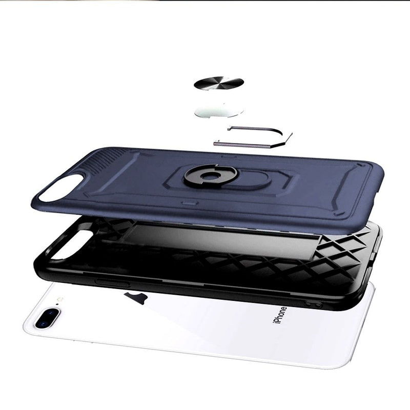 For Apple iPhone 8 Plus/7 Plus/6 Plus Champion Magnetic Ring Kickstand Case Cover - Dark Blue