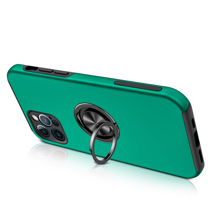 For iPhone 13 Pro CHIEF Oil Painted Magnetic Ring Stand Hybrid Case Cover - Dark Green