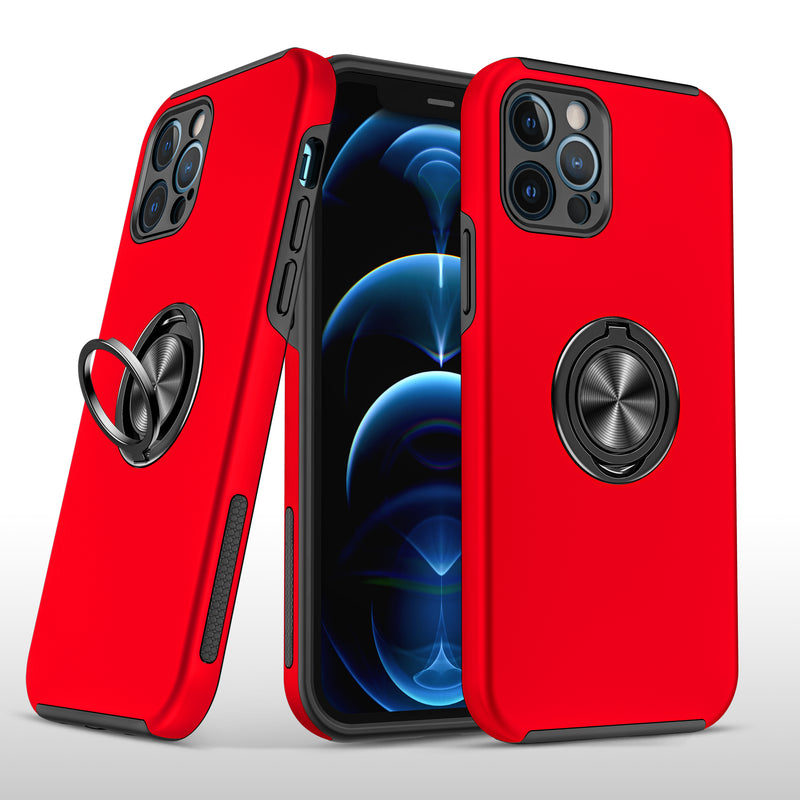 For iPhone 13 Pro CHIEF Oil Painted Magnetic Ring Stand Hybrid Case Cover - Red