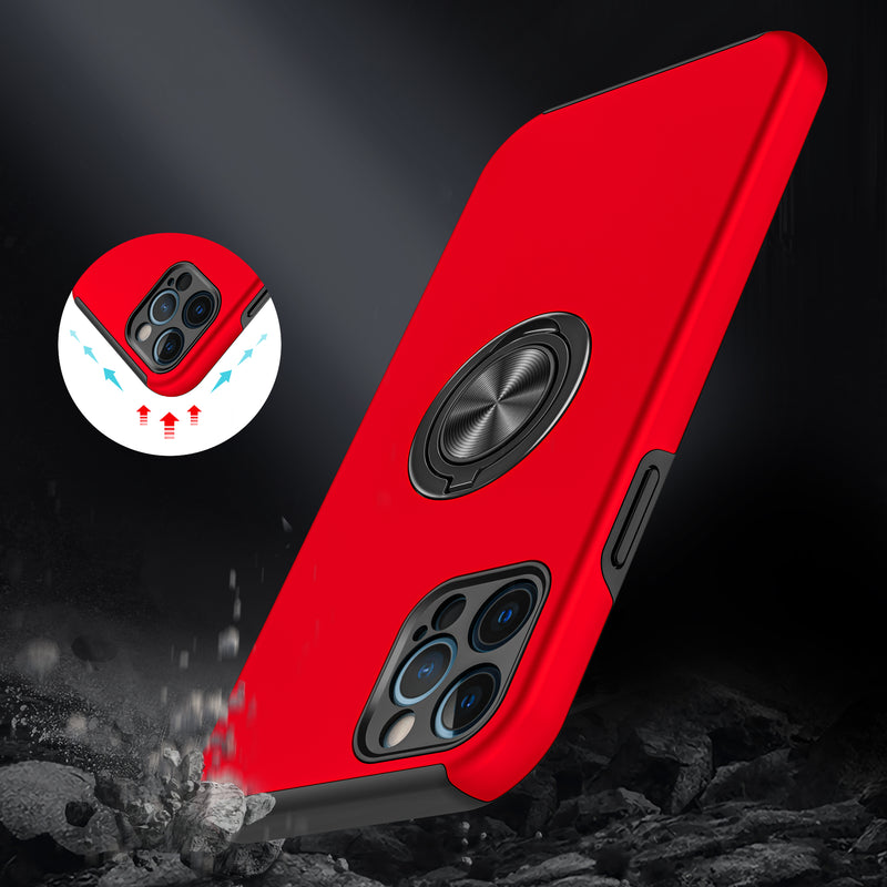 For iPhone 13 Pro CHIEF Oil Painted Magnetic Ring Stand Hybrid Case Cover - Red