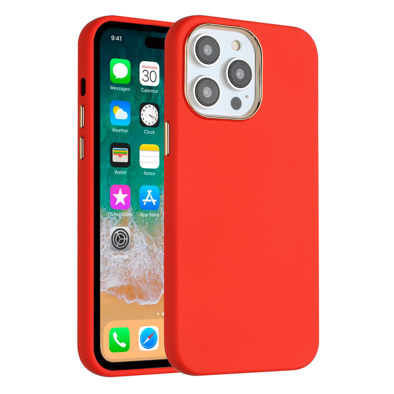 For Apple iPhone 14 PRO 6.1" Classy Slick Chromed Around Hybrid Case Cover - Red
