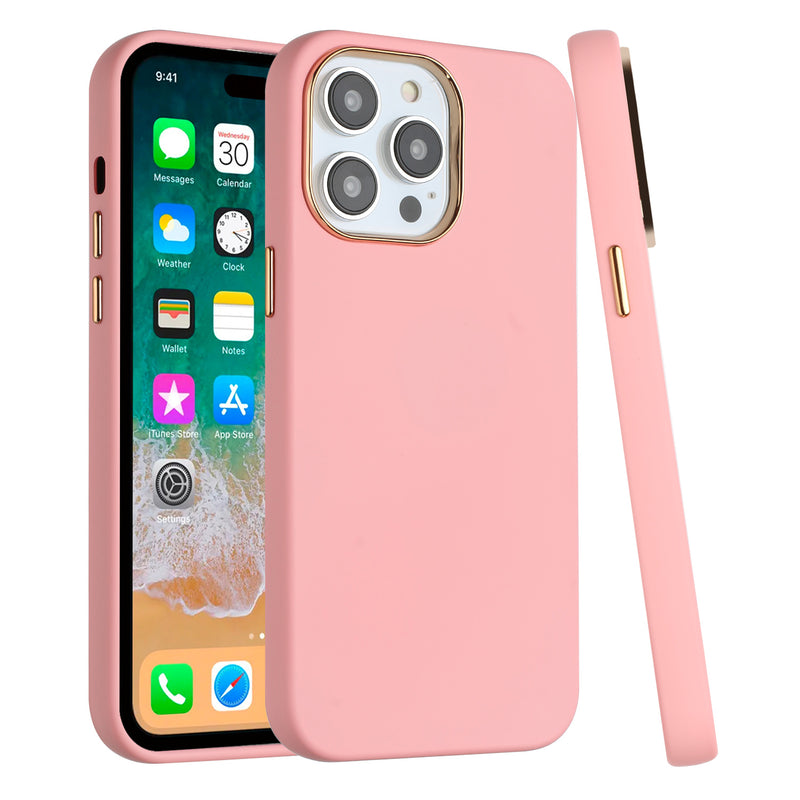 For Apple iPhone 14 PRO 6.1" Classy Slick Chromed Around Hybrid Case Cover - Light Pink