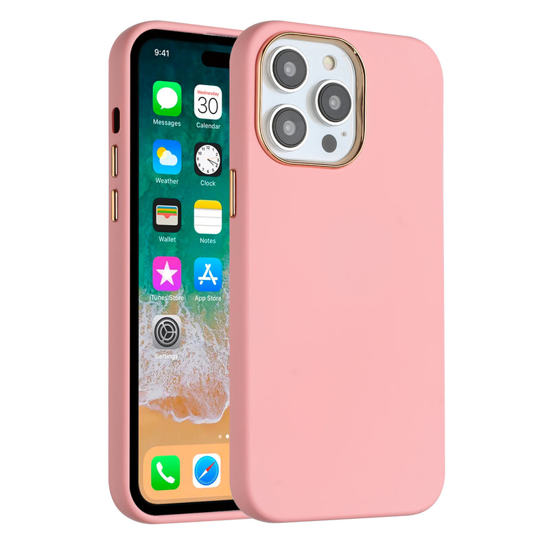 For Apple iPhone 14 PRO 6.1" Classy Slick Chromed Around Hybrid Case Cover - Light Pink