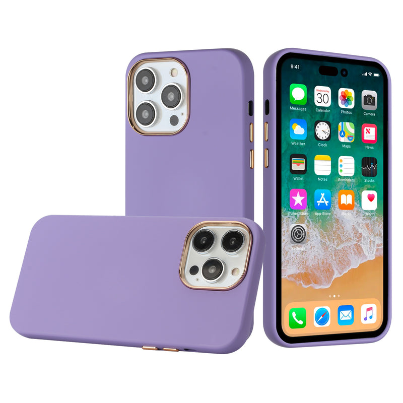 For Apple iPhone 14 PRO 6.1" Classy Slick Chromed Around Hybrid Case Cover - Dark Purple