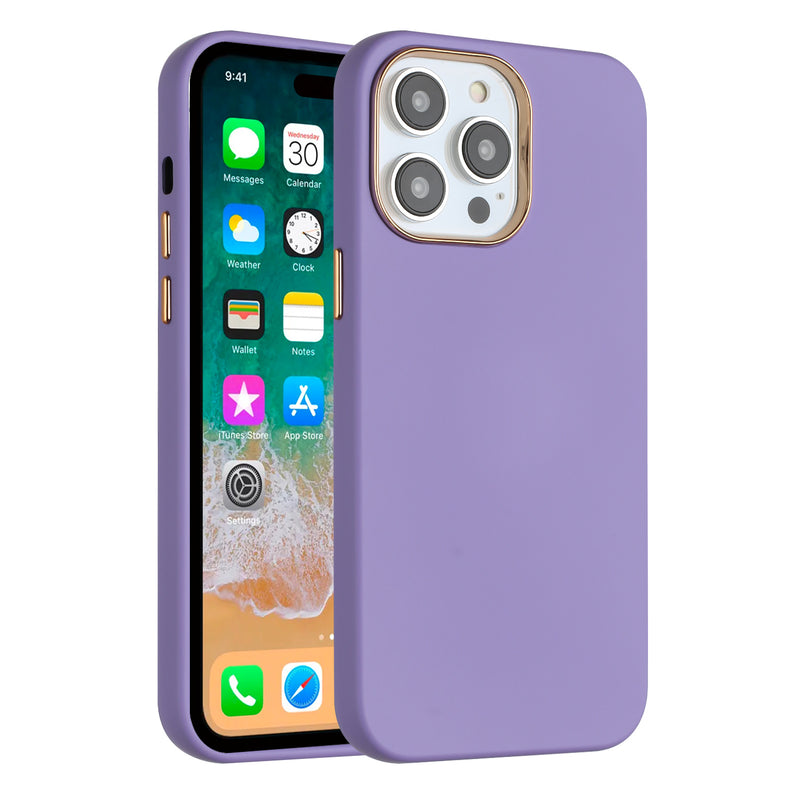 For Apple iPhone 14 PRO 6.1" Classy Slick Chromed Around Hybrid Case Cover - Dark Purple