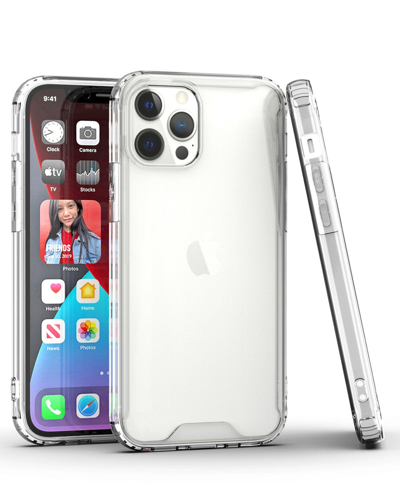 For iPhone 13 Pro Max Colored Shockproof Transparent Hard PC TPU Hybrid Case Cover - Clear/Clear