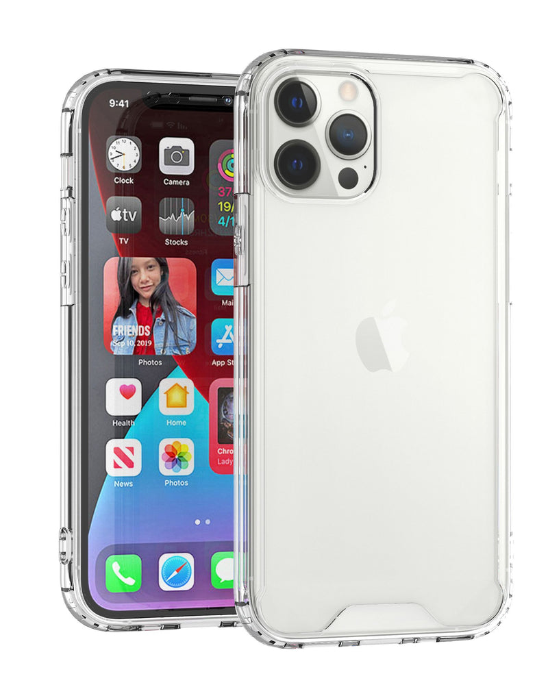 For iPhone 13 Pro Max Colored Shockproof Transparent Hard PC TPU Hybrid Case Cover - Clear/Clear