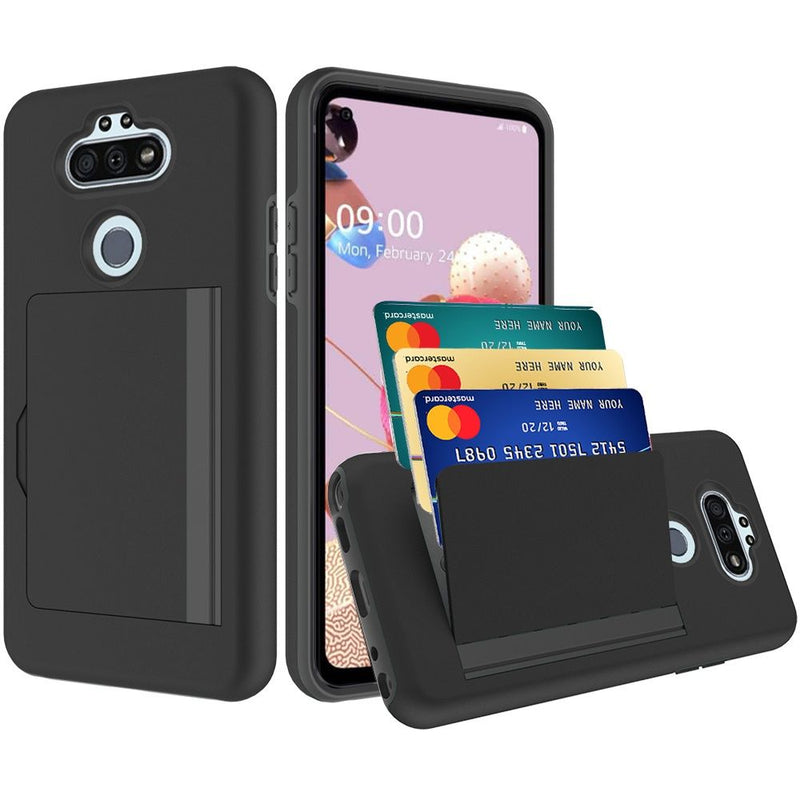 For LG Aristo 5 LG Fortune 3 Card Holder Hybrid Case Cover - Black