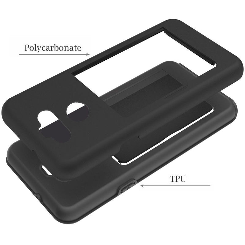 For LG Aristo 5 LG Fortune 3 Card Holder Hybrid Case Cover - Black