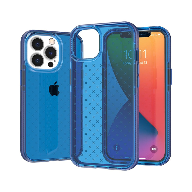 For Apple iPhone 14 PRO 6.1" CROSS Design Ultra Thick 3.0mm Transparent ShockProof Hybrid Case Cover - Blue